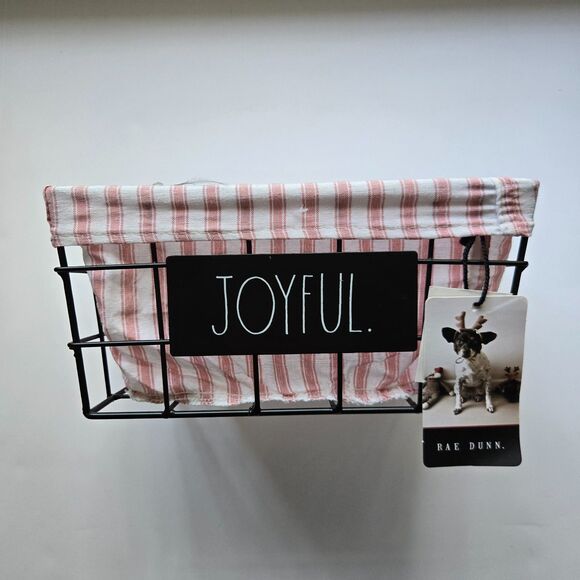 Rae Dunn Basket 11 x 9 Joyful Pink Striped Farmhouse Storage Organizer - Picture 1 of 5